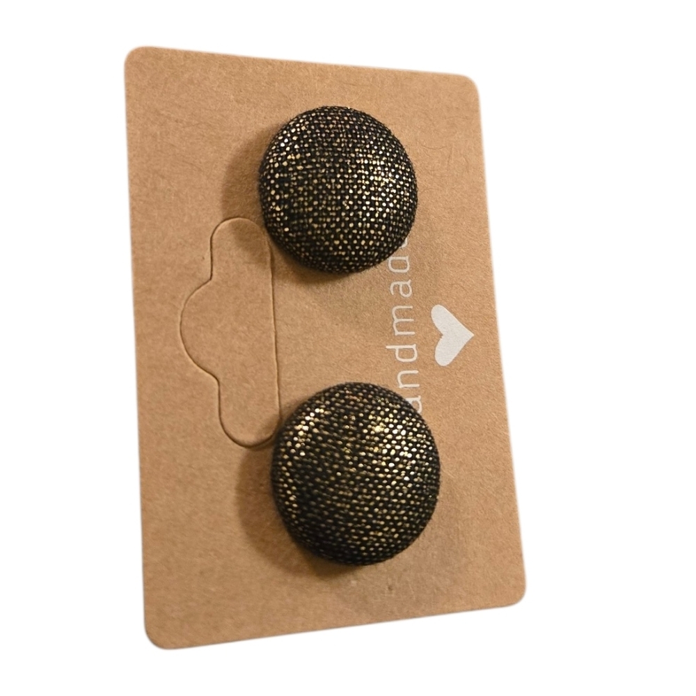 Black & Gold Shimmer Button Earrings - Picture 2 of 3